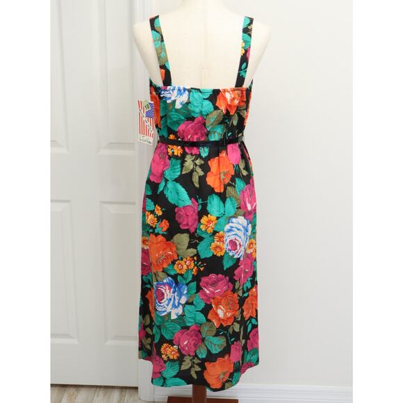 NWT VTG Via Sant Andrea Midi Dress 10 Rose Floral A Line Belted Colorful Retro - Picture 2 of 14